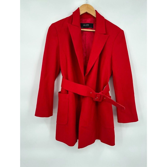 Zara Red Single Button Belted Blazer Jacket Women's Size Small Classy Business - Picture 1 of 8